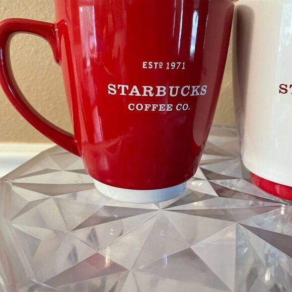Starbucks Abbey Coffee Cups Set Red and White 2008 16 Ounce - Picture 3 of 10